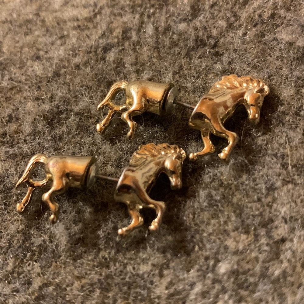 Vintage brass horse earrings